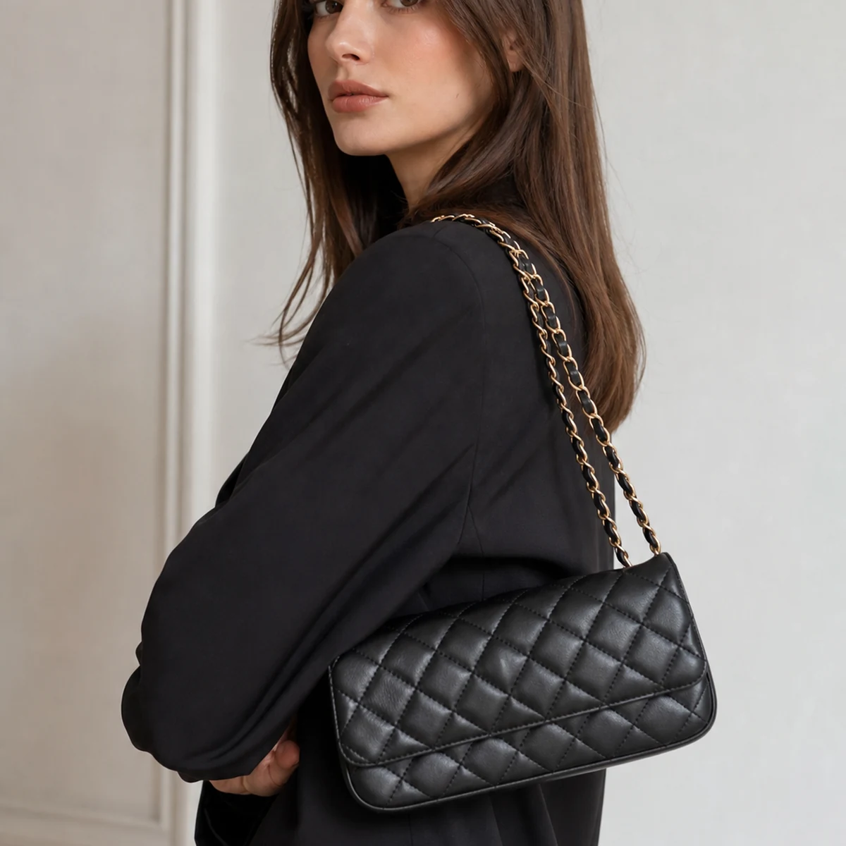 Elise Quilted Vegan Leather Baguette Bag